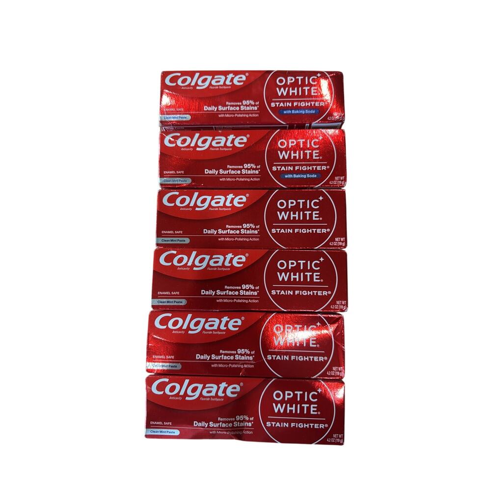 6 Count Colgate Optic White 4.2 oz 4)Clean Mint 2)Clean Mint w/ Baking Soda 7/27